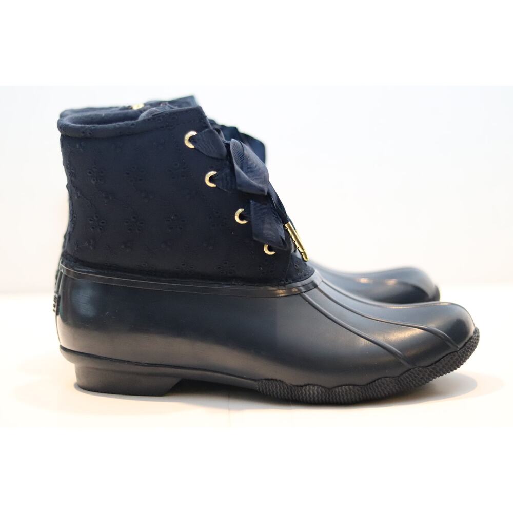 Sperry Navy Duck Bootie Heeled Ankle Rain Boots